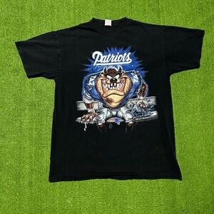 New England Patriots Taz Looney Tunes Shirt Black Vintage XL 1997 NFL